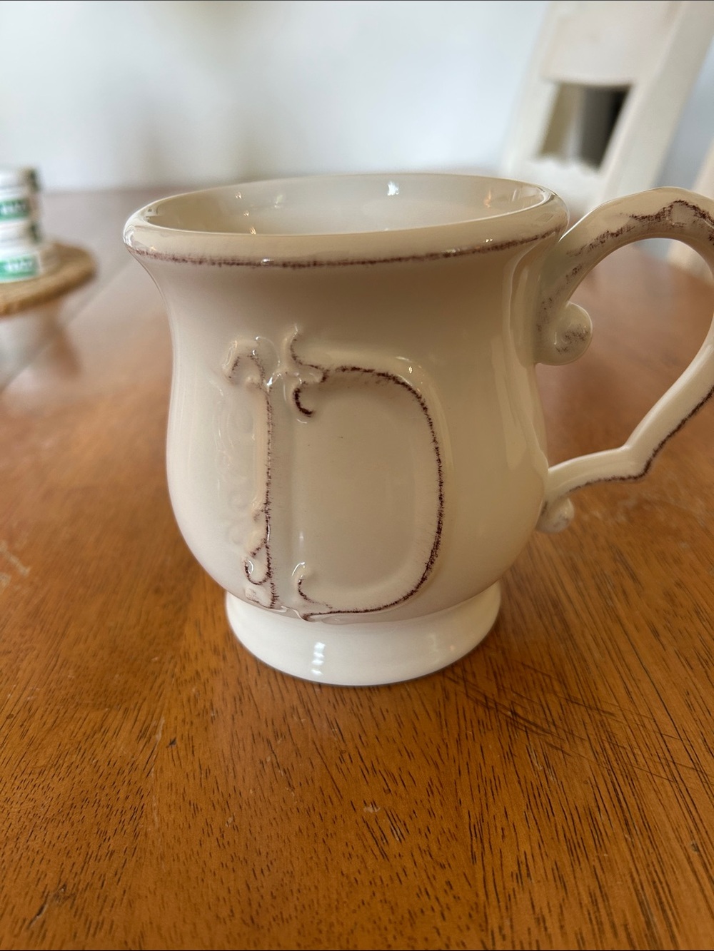 Cream Decorative Ceramic Mug w/ initial D